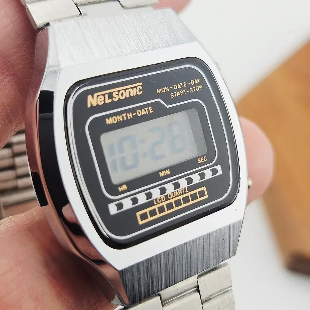 Nel Sonic Digital Watch Silver Tone Sporty Timer Running Workout Date Calendar